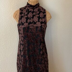 Vintage Carole Little Velvet Burnout Black and Brown Floral Maxi Dress